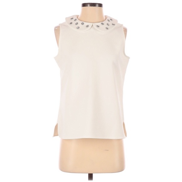 🤍 EUC Like New Ann Taylor Peter Pan Sleeveless Rhinestone Studded Top - Picture 4 of 9